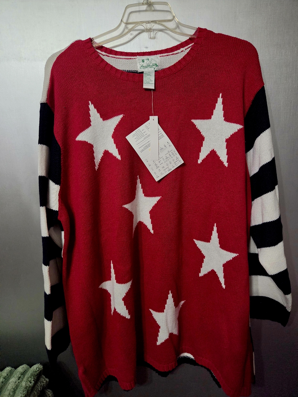 Quacker Factory Womens Patriotic Stars Knit Pullover Sweater Crew Neck Sz 3X
